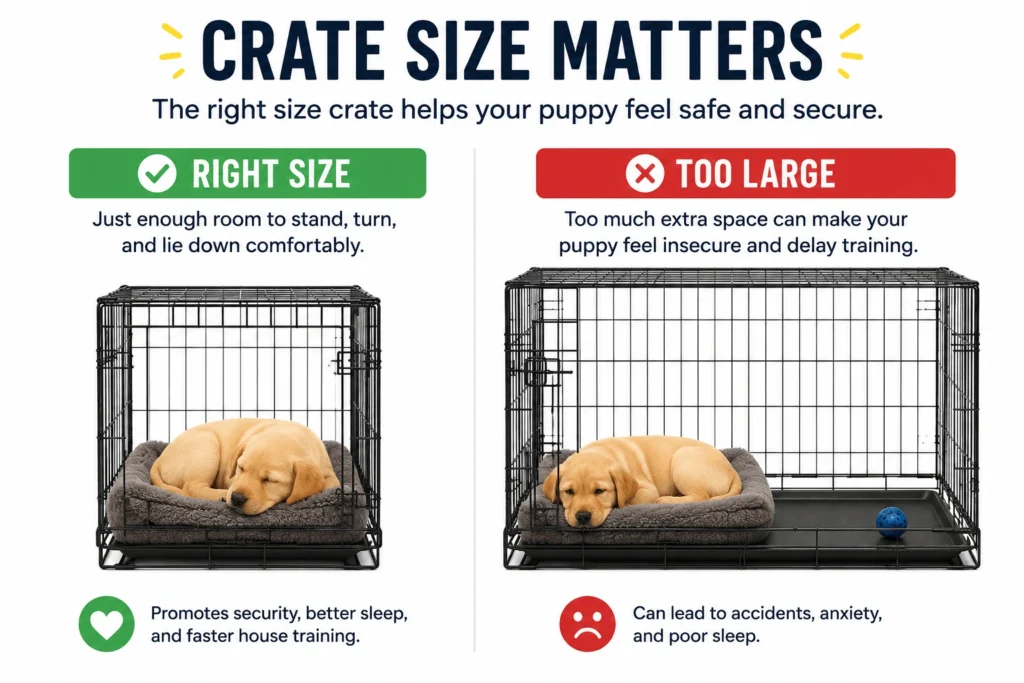Correct crate size for puppy at night versus crate that is too large