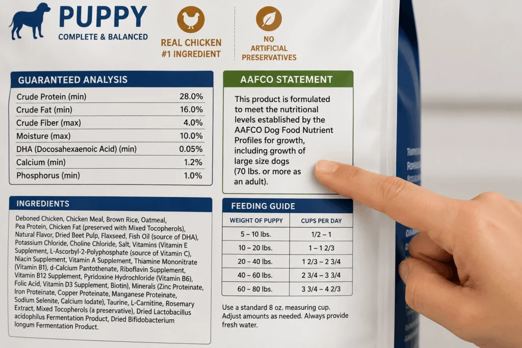 AAFCO nutritional adequacy statement on best puppy food label