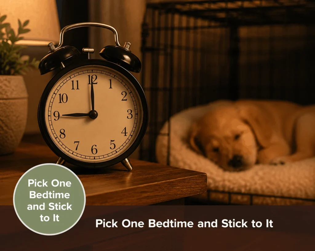 Setting a consistent bedtime as part of a new puppy sleep schedule