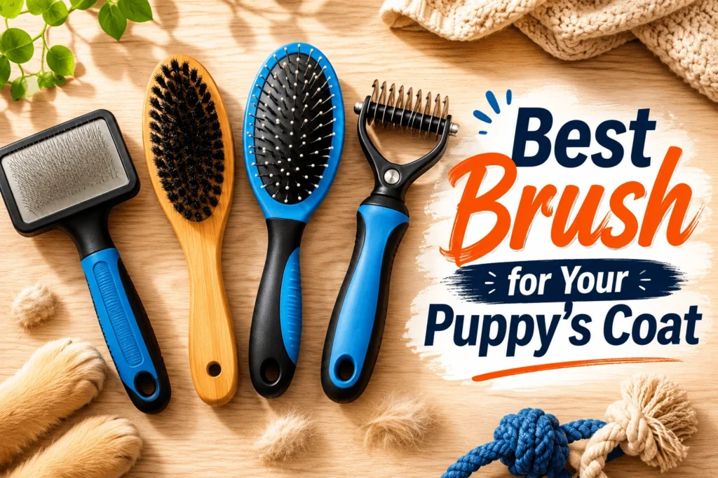 Different types of puppy grooming brushes for various coat types