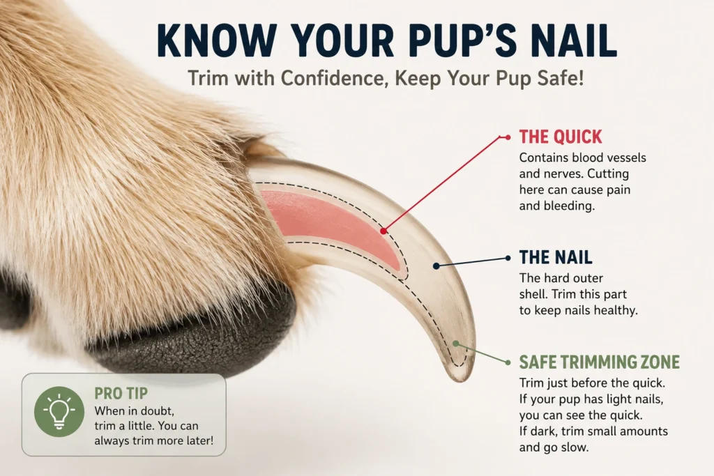 Puppy nail trimming tools including clippers, grinder, and styptic powder