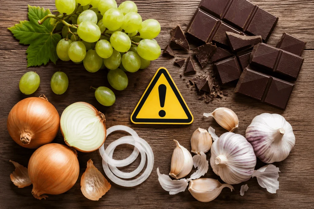 Owner storing toxic food safely away from curious puppy