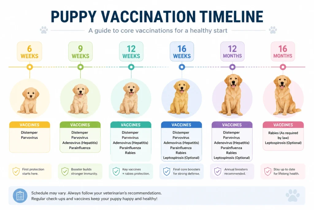 Puppy vaccination schedule timeline by age