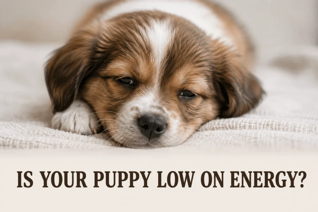 Lethargic puppy lying down, a behavioral sign of a sick puppy