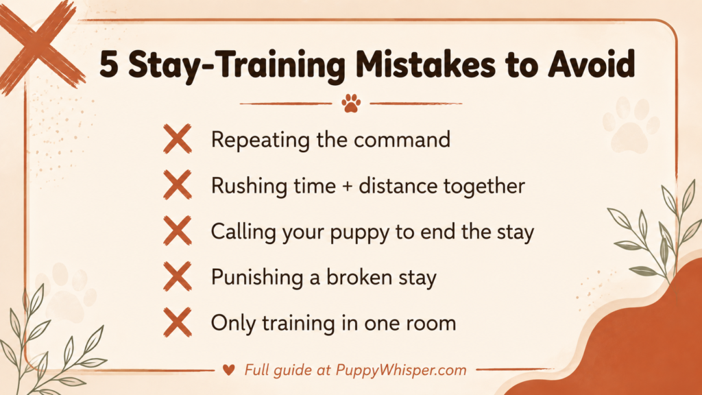 Common puppy stay training mistakes to avoid infographic