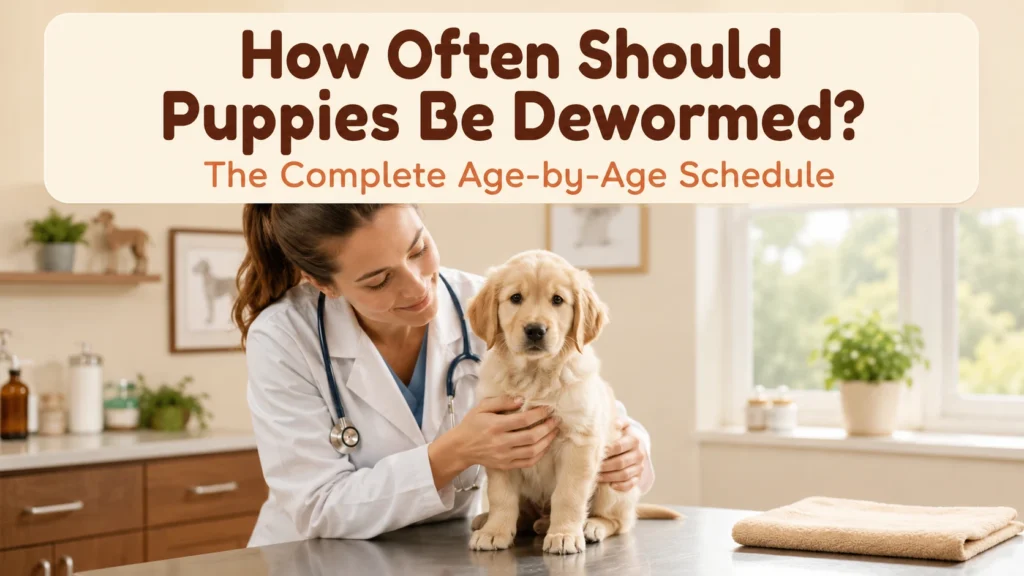 How Often Should Puppies Be Dewormed?Veterinarian holding a puppy during a checkup, illustrating the puppy deworming schedule guide