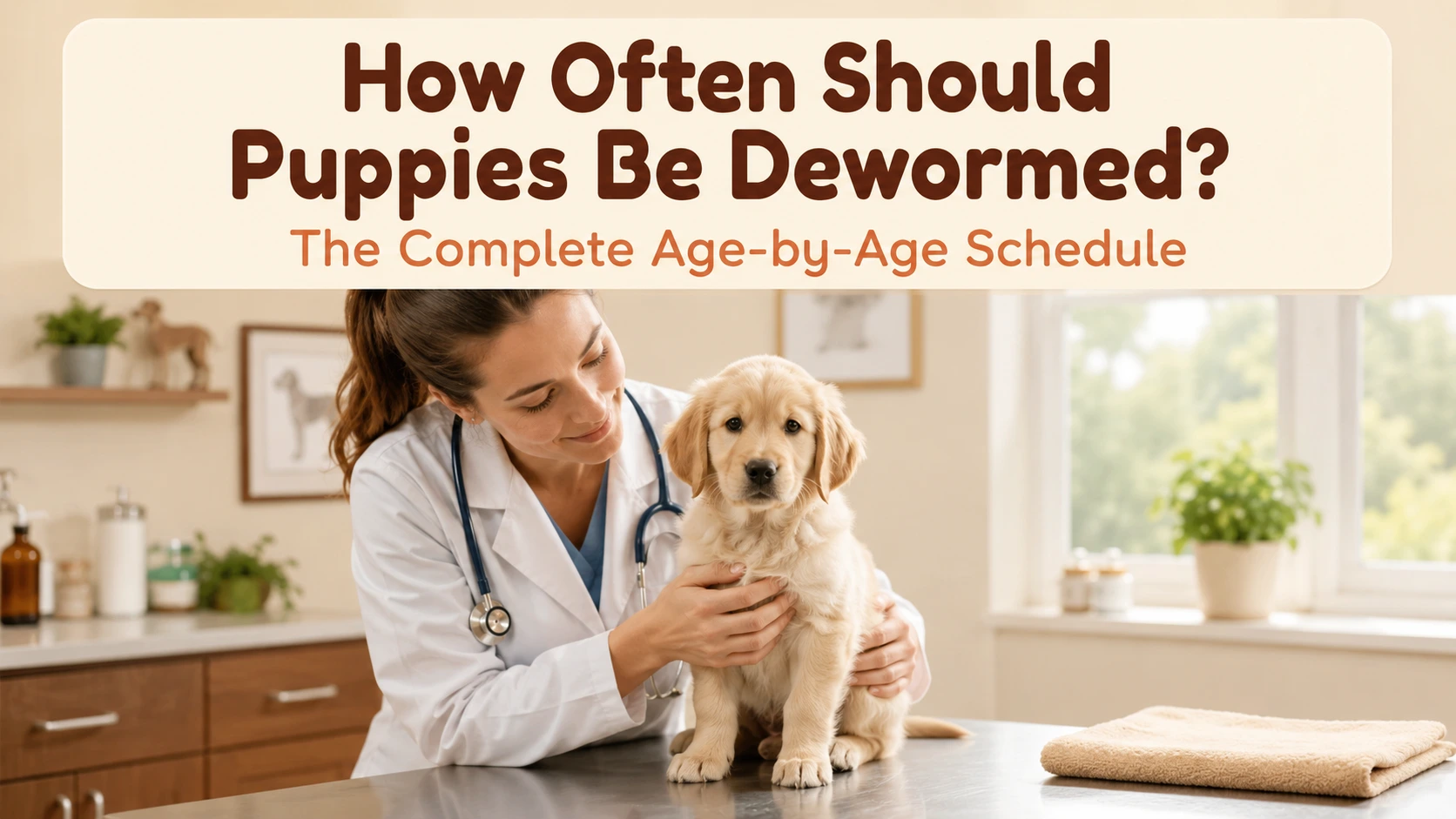 How Often Should Puppies Be Dewormed?Veterinarian holding a puppy during a checkup, illustrating the puppy deworming schedule guide