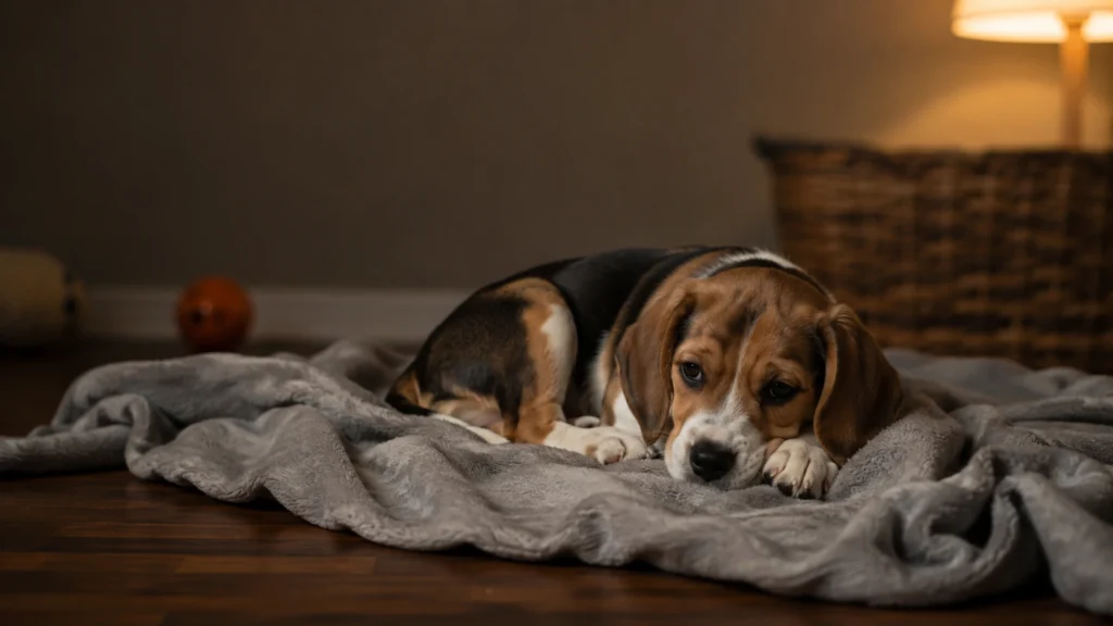 Lethargic puppy resting, an early sign of possible illness