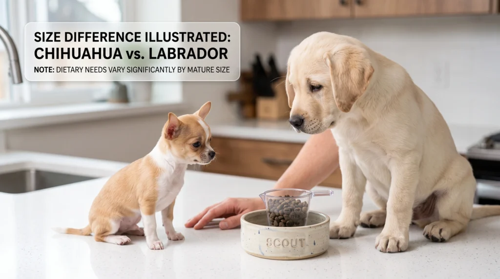 Small breed and large breed puppy feeding amount comparison