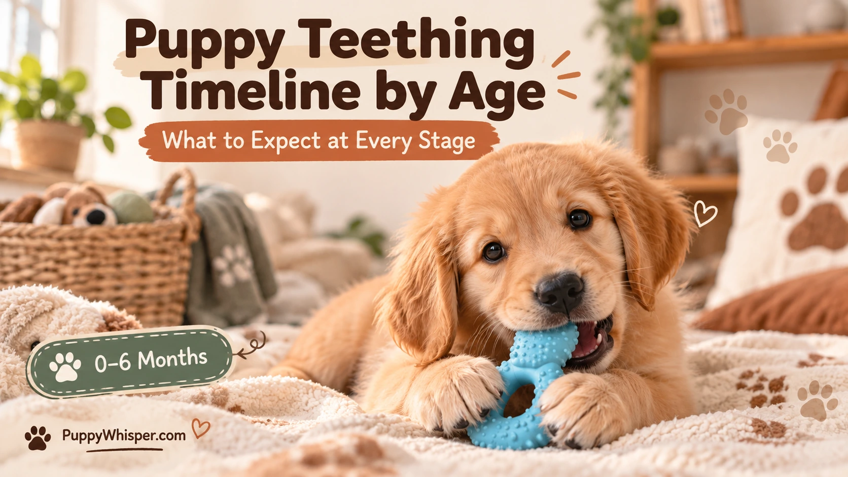 Puppy chewing a teething toy during the puppy teething timeline by age